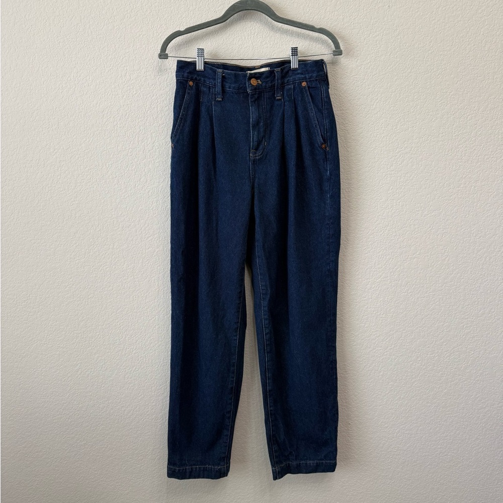 Madewell Baggy Straight Jeans Woodham Dark Blue Wash Pleated Edition NH757 Sz 26 - Picture 2 of 13